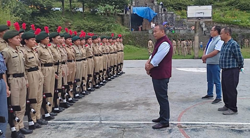 Advisor S Keoshu Yimkhiung and others during their visit to the ongoing Combined Annual Training Camp held at Sazolie College, Jotsoma on June 24.